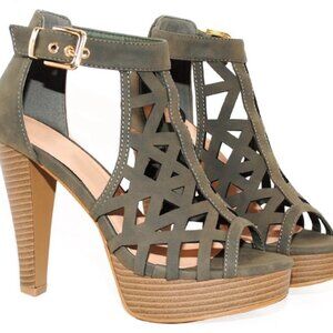 Elegant Olive Cutout Women's Heels
